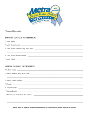 Student Art Contest Entry Form