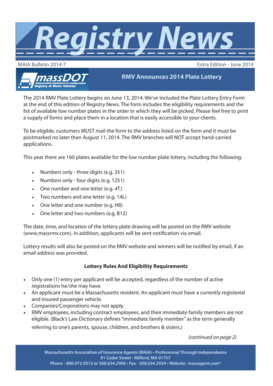 2014 Massachusetts Plate Lottery Entry Form