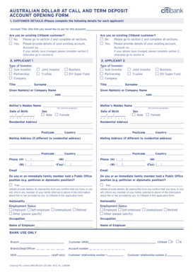 AUSTRALIAN DOLLAR AT CALL AND TERM DEPOSIT ACCOUNT OPENING FORM - citibank com