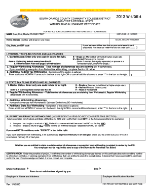 2013 W4-DE4 tax form - SOCCCD