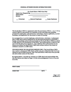 Criminal Offender Record Information (CORI) Consent Form