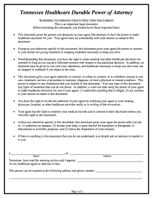 Tennessee Healthcare Durable Power of Attorney