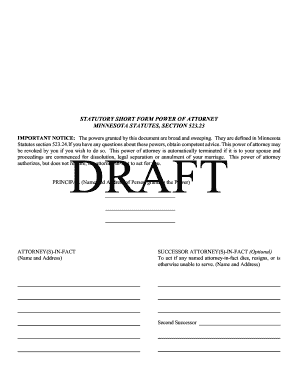 Minnesota Statutory Short Form Power of Attorney