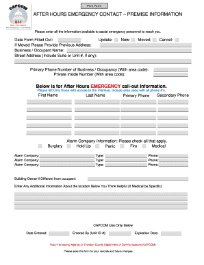 After Hours Emergency Contact Form