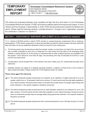 Tennessee Retiree Temporary Employment Form