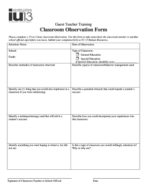 Guest Teacher Training Classroom Observation Form