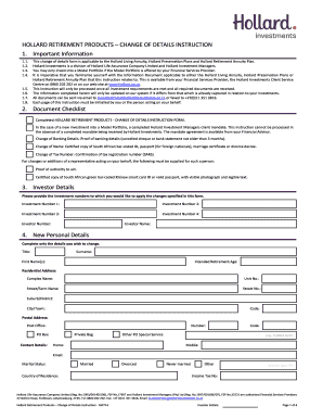 Hollard Retirement Products Change of Details Form