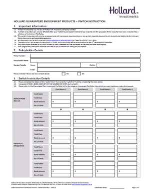 Hollard Guaranteed Endowment Switch Instruction