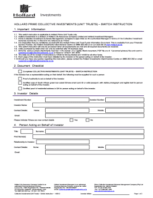 Hollard Prime Unit Trusts Switch Instruction