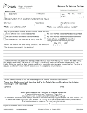 Ontario Works Internal Review Request Form