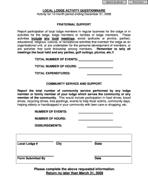 Local Lodge Activity Questionnaire