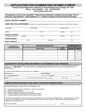 Oswego County Employment Application