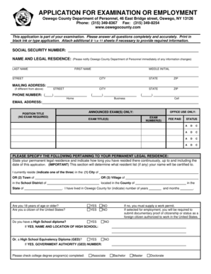 Oswego County Employment Application