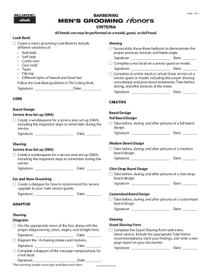 Barbering Men’s Grooming Honors Criteria