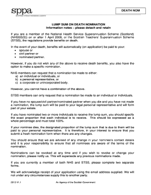 Lump Sum on Death Nomination Form