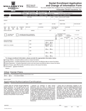 Dental Enrollment Application and Change of Information Form