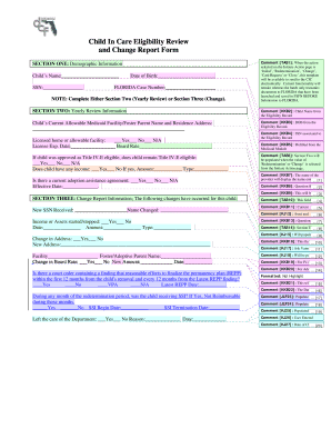 Child In Care Eligibility Review and Change Report Form