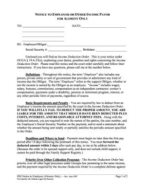 Georgia Alimony Income Deduction Notice