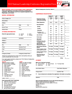 2010 National Leadership Conference Registration Form