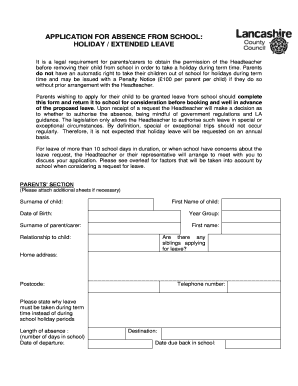 UK School Holiday Leave Application Form