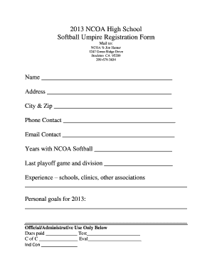 Science report examples - 2013 NCOA High School Softball Umpire Registration Form