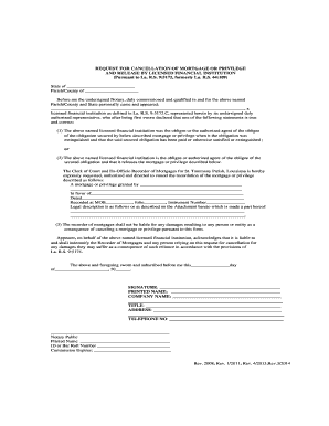 Request for Cancellation of Mortgage or Privilege