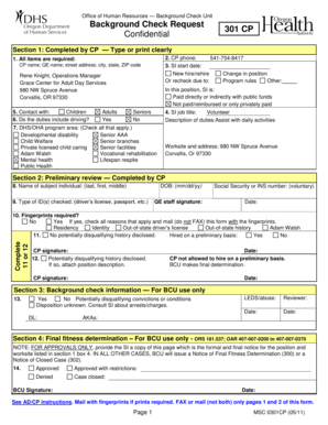 Oregon Background Check Request Form 301 CP