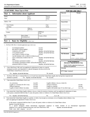 Immigration and Naturalization Service Supplement A to Form I-485