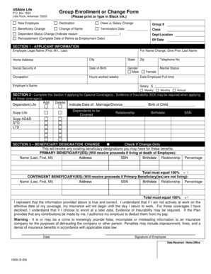 USAble Life Group Enrollment or Change Form
