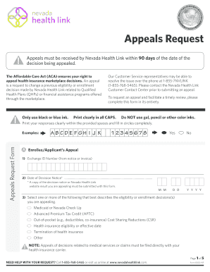 Nevada Health Link Appeals Request Form