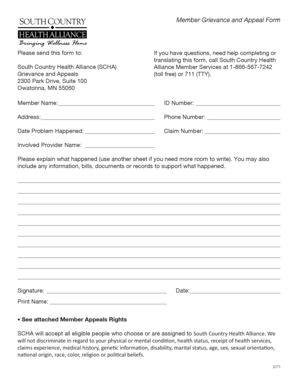 Member Grievance and Appeal Form