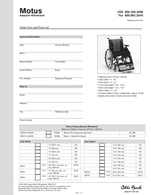 Motus Folding Manual Wheelchair Order Form
