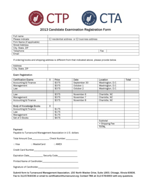 2013 Candidate Examination Registration Form