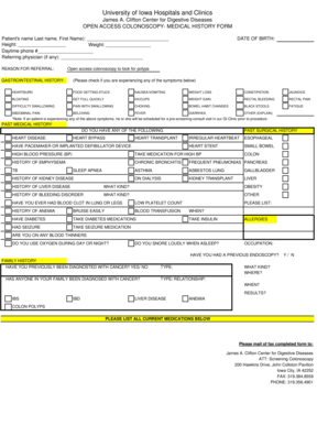 Open Access Colonoscopy Medical History Form