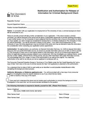 University of Iowa Criminal Background Check Authorization
