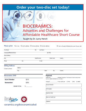 Order Form for Ceramics DVD Set