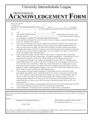 Texas UIL Professional Acknowledgement Form