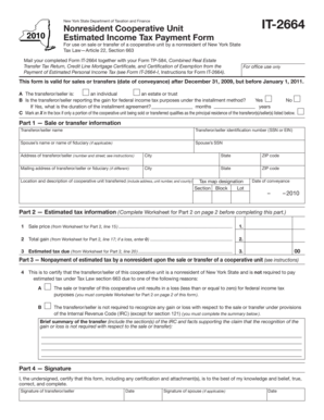 New York Nonresident Cooperative Unit IT-2664 Form