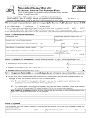 New York Nonresident Cooperative Unit Estimated Income Tax Form IT-2664