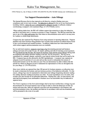 IRS Auto Mileage Log Form