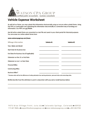 2016 Vehicle Expense Worksheet