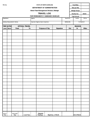 North Carolina Travel Log Form