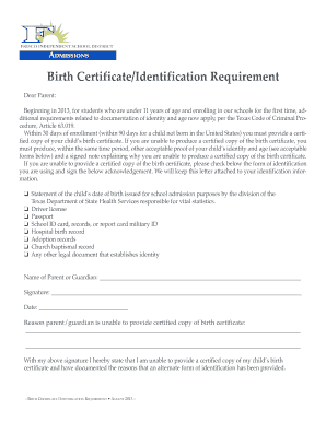 Texas Birth Certificate/Identification Requirement