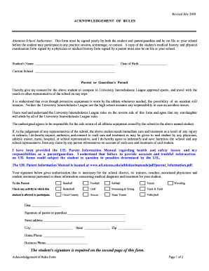 Acknowledgement of Rules Form