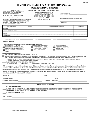 Water Availability Application for Building Permit