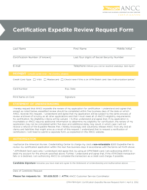 Certification Expedite Review Request Form