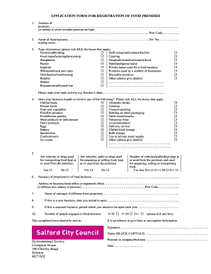 Application Form for Registration of Food Premises