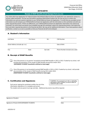 Receipt of SNAP Benefits Form