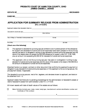 Ohio Application for Summary Release from Administration