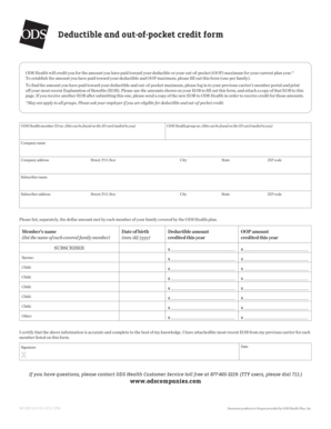 Deductible and Out-of-Pocket Credit Form